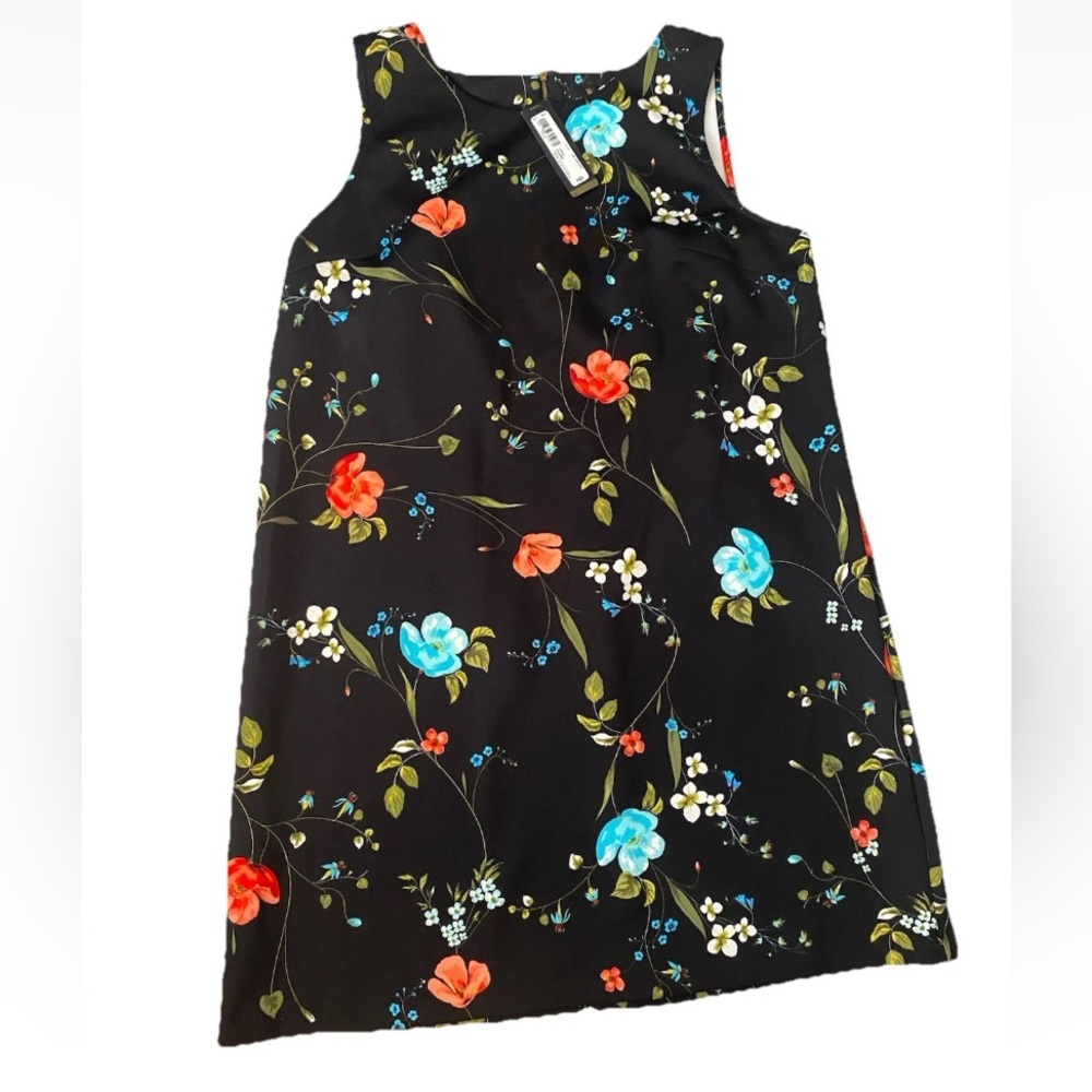 NWT Worthington Womens XL Black Dress with Blue/Red Floral Design